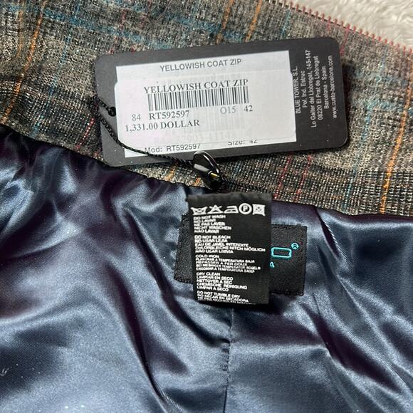 Custo Barcelona Y2K 2006 NWT Long wool blend plaid sparkle no zip coat, 42 or 8 - Picture 11 of 11
